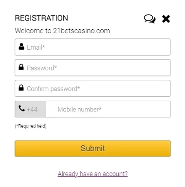 Registrace 21Bets Casino 